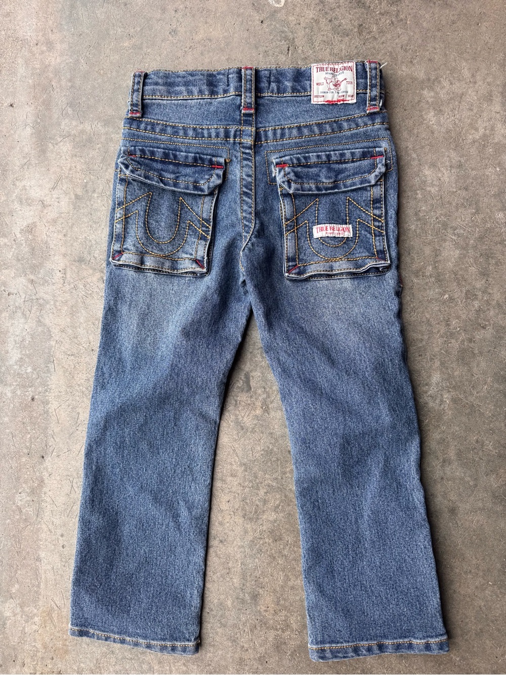 Boys True Religion Men's Medium Blue Straight-Leg Jeans with Flap Pockets